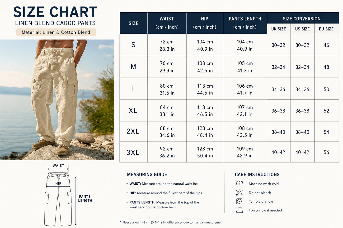 Men's Linen Cargo Pants Casual Summer Beach Pants