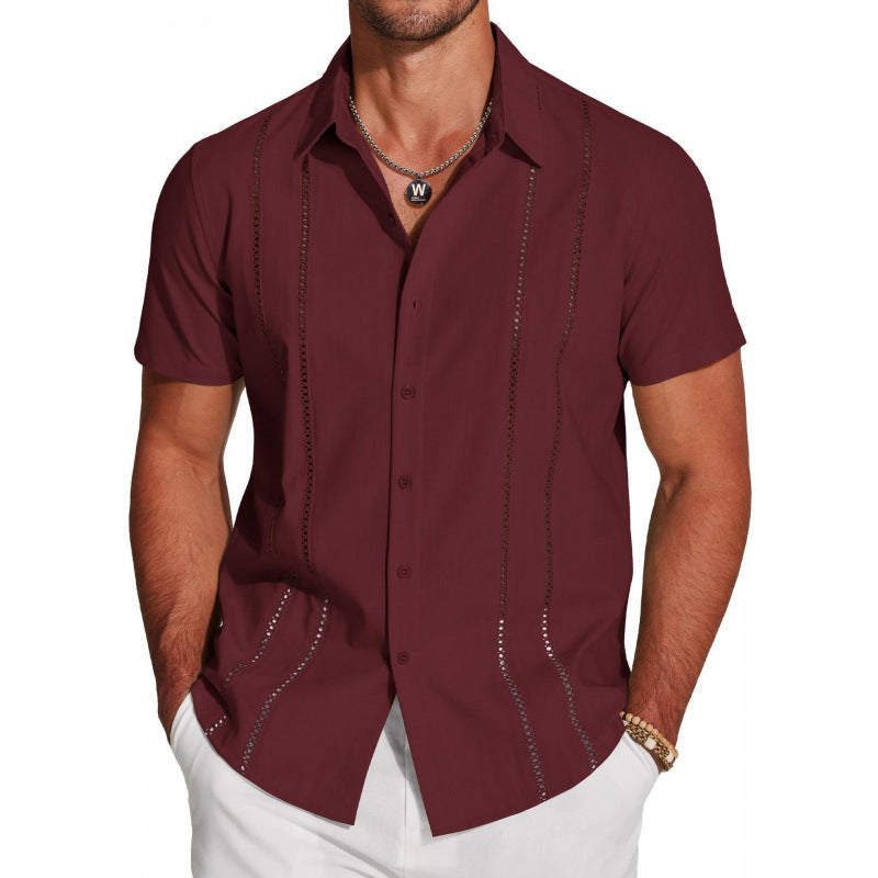 COOFANDY Men's Cuban Guayabera ShirtShort Sleeve V-Neck Button Down CasualSummer Beach Linen Top Fitted BreathableSoft Fabric