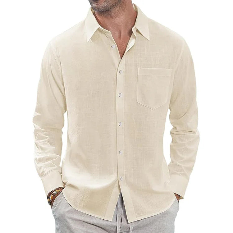 Classic Long Sleeve Linen Shirt - Men's Casual Button-Down