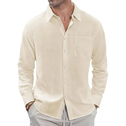Classic Long Sleeve Linen Shirt - Men's Casual Button-Down