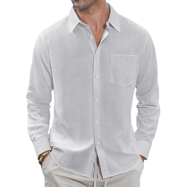 Classic Long Sleeve Linen Shirt - Men's Casual Button-Down