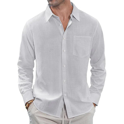 Classic Long Sleeve Linen Shirt - Men's Casual Button-Down