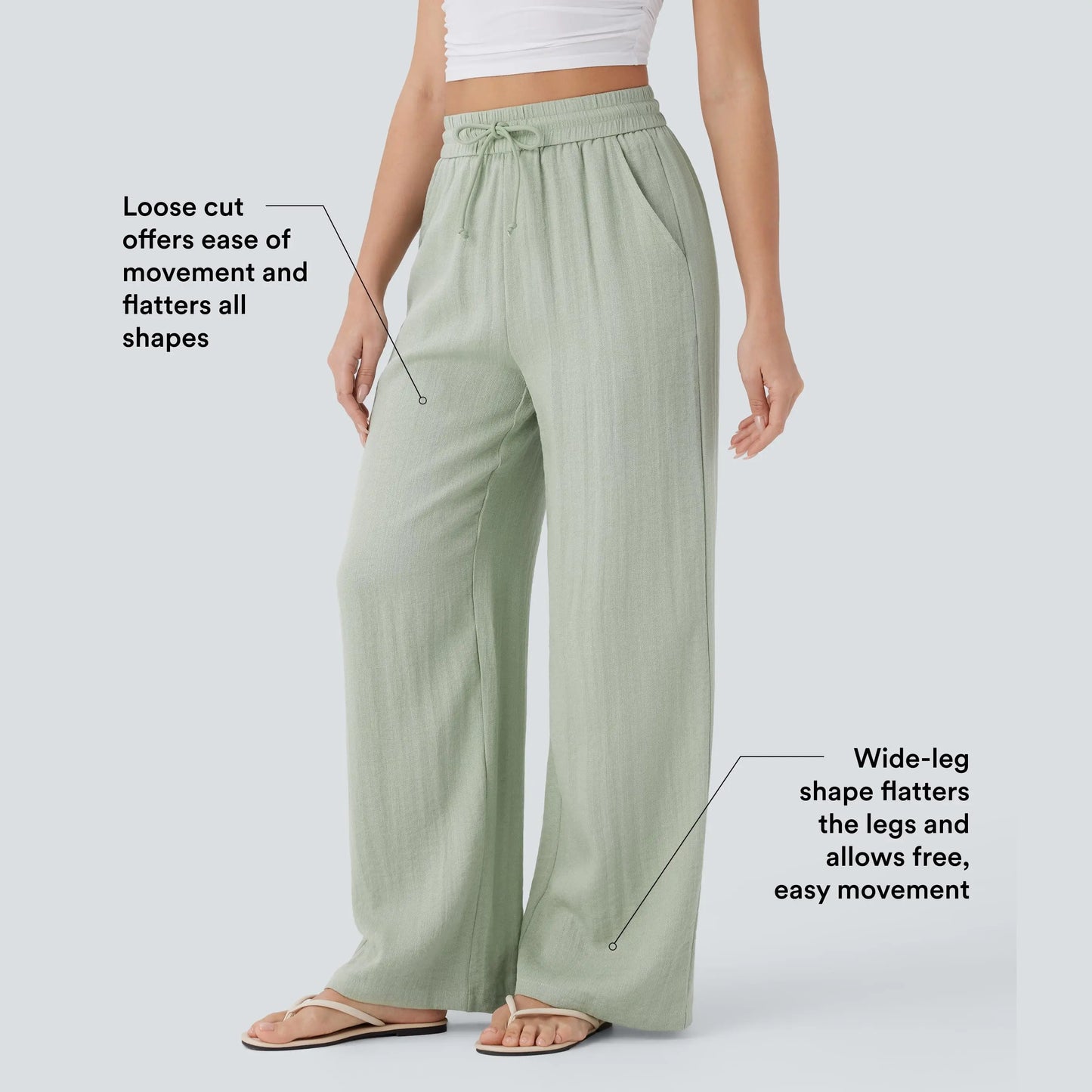 🔥 Best Seller | High Waisted Drawstring Wide Leg Casual Soft Touch Trousers with Side Pockets