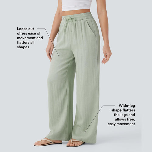 🔥 Best Seller | High Waisted Drawstring Wide Leg Casual Soft Touch Trousers with Side Pockets