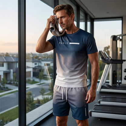 Men's Gradient Color T-Shirt & Shorts Set