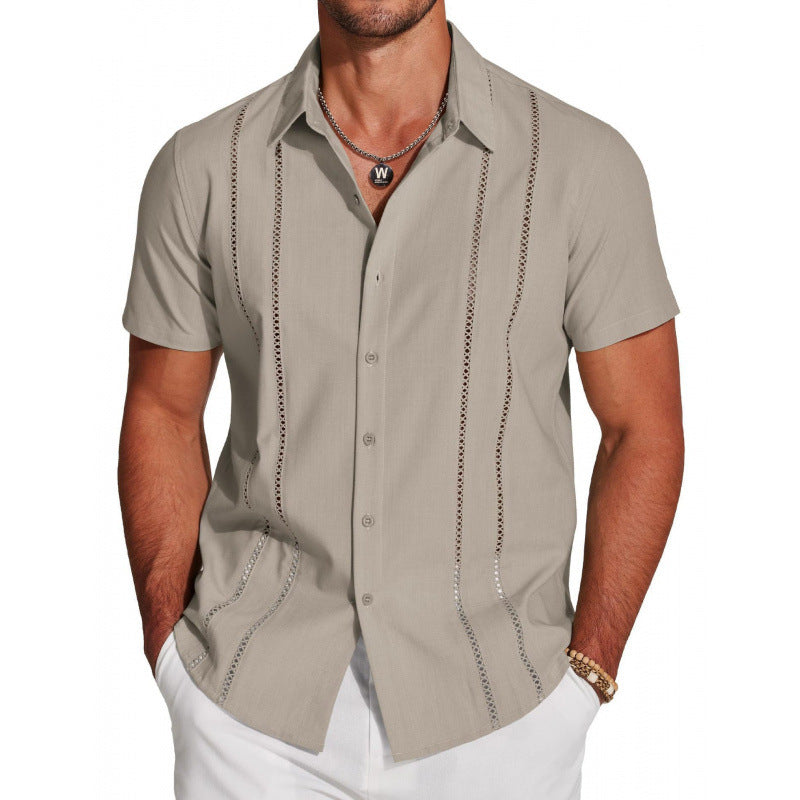 COOFANDY Men's Cuban Guayabera ShirtShort Sleeve V-Neck Button Down CasualSummer Beach Linen Top Fitted BreathableSoft Fabric