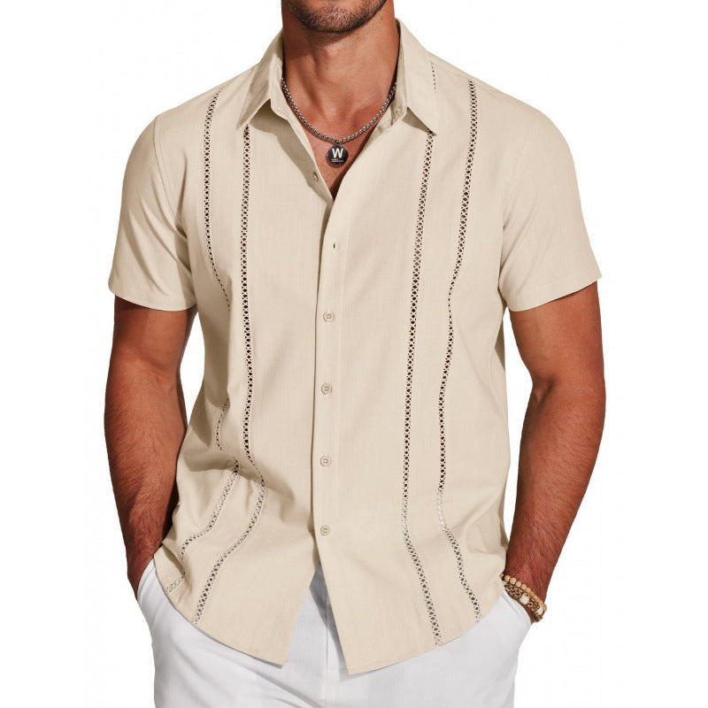 COOFANDY Men's Cuban Guayabera ShirtShort Sleeve V-Neck Button Down CasualSummer Beach Linen Top Fitted BreathableSoft Fabric