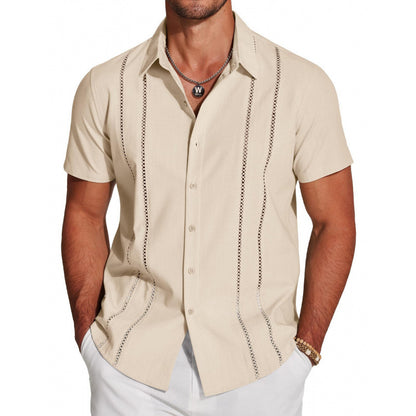 COOFANDY Men's Cuban Guayabera ShirtShort Sleeve V-Neck Button Down CasualSummer Beach Linen Top Fitted BreathableSoft Fabric