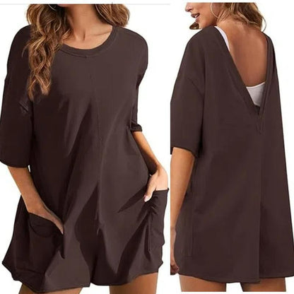 Omoone Women's Oversized Athletic JumpsuitCasual Romper Overall Workout Tee Hot ShortRomper