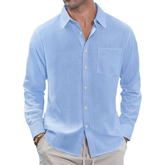 Classic Long Sleeve Linen Shirt - Men's Casual Button-Down