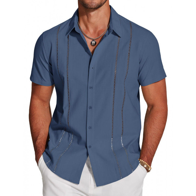 COOFANDY Men's Cuban Guayabera ShirtShort Sleeve V-Neck Button Down CasualSummer Beach Linen Top Fitted BreathableSoft Fabric