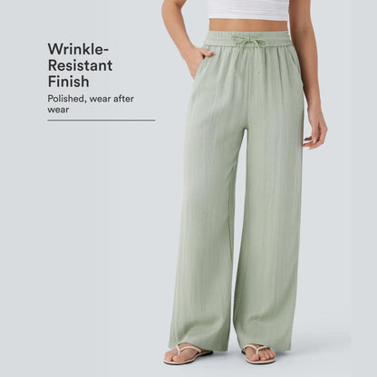 🔥 Best Seller | High Waisted Drawstring Wide Leg Casual Soft Touch Trousers with Side Pockets