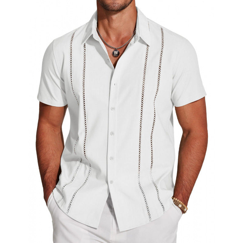 COOFANDY Men's Cuban Guayabera ShirtShort Sleeve V-Neck Button Down CasualSummer Beach Linen Top Fitted BreathableSoft Fabric