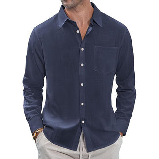 Classic Long Sleeve Linen Shirt - Men's Casual Button-Down