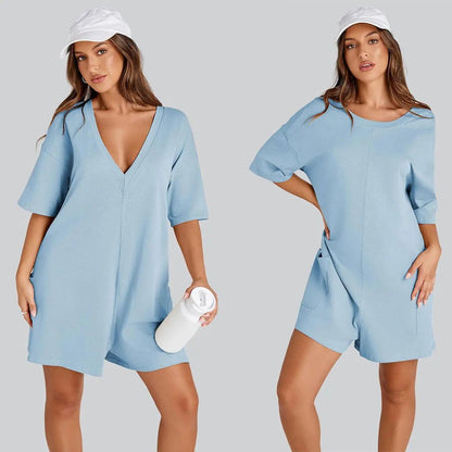 Omoone Women's Oversized Athletic JumpsuitCasual Romper Overall Workout Tee Hot ShortRomper