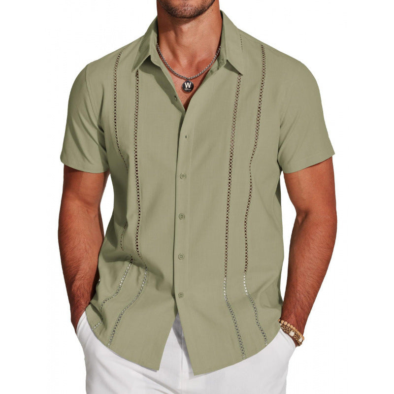 COOFANDY Men's Cuban Guayabera ShirtShort Sleeve V-Neck Button Down CasualSummer Beach Linen Top Fitted BreathableSoft Fabric