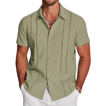COOFANDY Men's Cuban Guayabera ShirtShort Sleeve V-Neck Button Down CasualSummer Beach Linen Top Fitted BreathableSoft Fabric