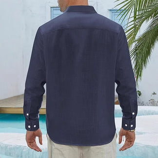 Classic Long Sleeve Linen Shirt - Men's Casual Button-Down