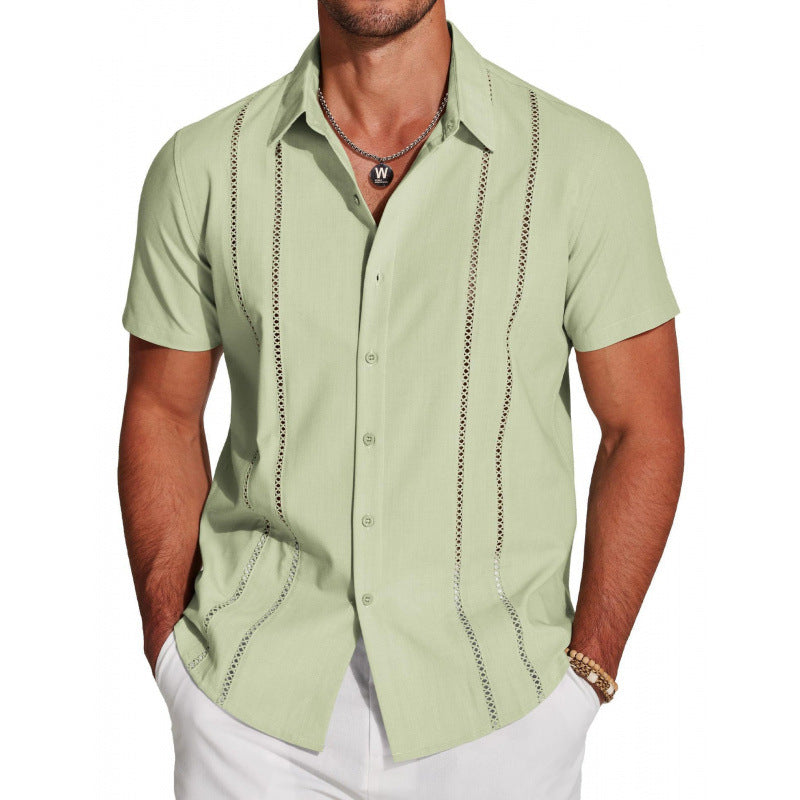 COOFANDY Men's Cuban Guayabera ShirtShort Sleeve V-Neck Button Down CasualSummer Beach Linen Top Fitted BreathableSoft Fabric