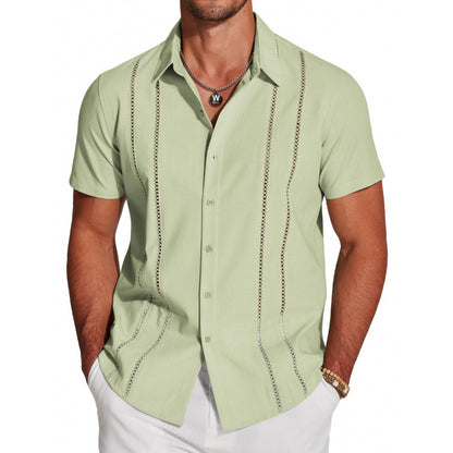 COOFANDY Men's Cuban Guayabera ShirtShort Sleeve V-Neck Button Down CasualSummer Beach Linen Top Fitted BreathableSoft Fabric