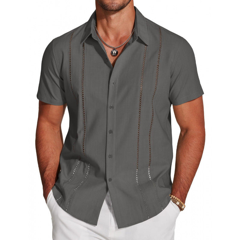 COOFANDY Men's Cuban Guayabera ShirtShort Sleeve V-Neck Button Down CasualSummer Beach Linen Top Fitted BreathableSoft Fabric