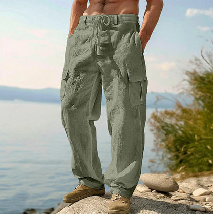 Men's Linen Cargo Pants Casual Summer Beach Pants