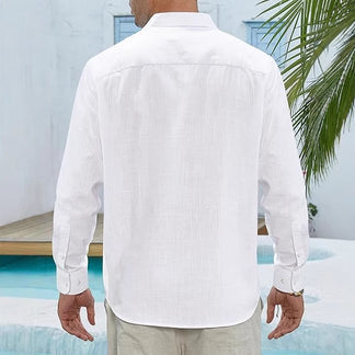 Classic Long Sleeve Linen Shirt - Men's Casual Button-Down