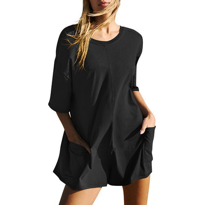 Omoone Women's Oversized Athletic JumpsuitCasual Romper Overall Workout Tee Hot ShortRomper