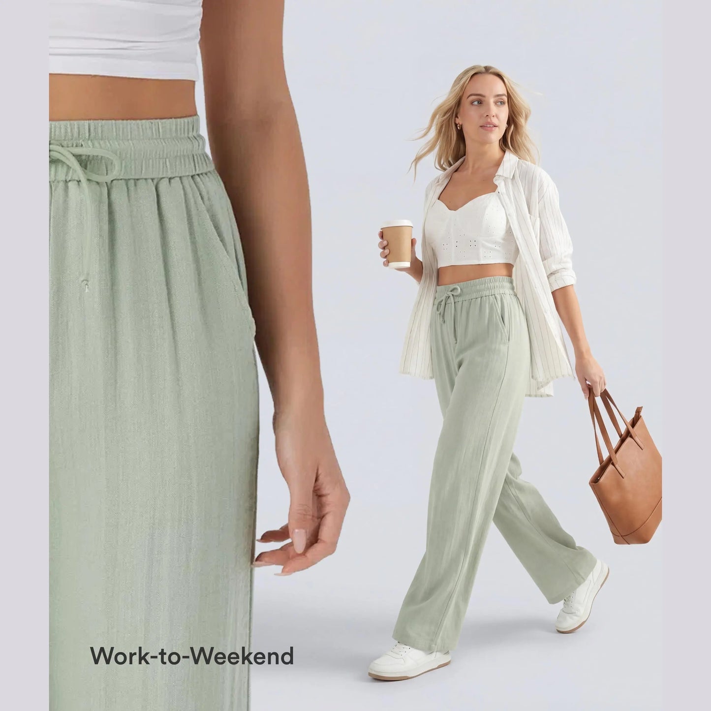 🔥 Best Seller | High Waisted Drawstring Wide Leg Casual Soft Touch Trousers with Side Pockets