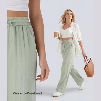 🔥 Best Seller | High Waisted Drawstring Wide Leg Casual Soft Touch Trousers with Side Pockets