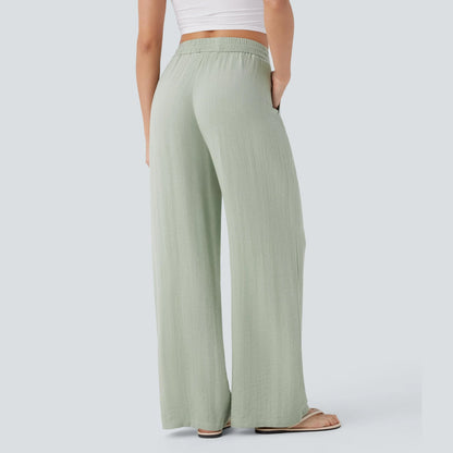 🔥 Best Seller | High Waisted Drawstring Wide Leg Casual Soft Touch Trousers with Side Pockets