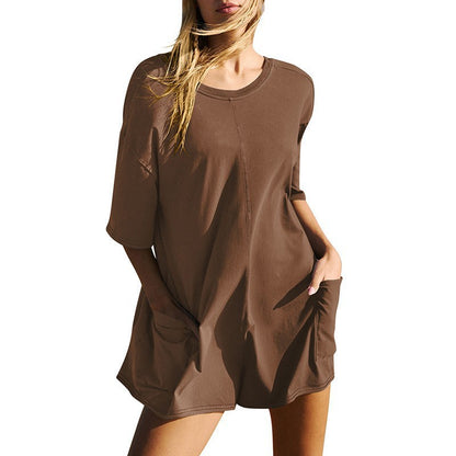 Omoone Women's Oversized Athletic JumpsuitCasual Romper Overall Workout Tee Hot ShortRomper