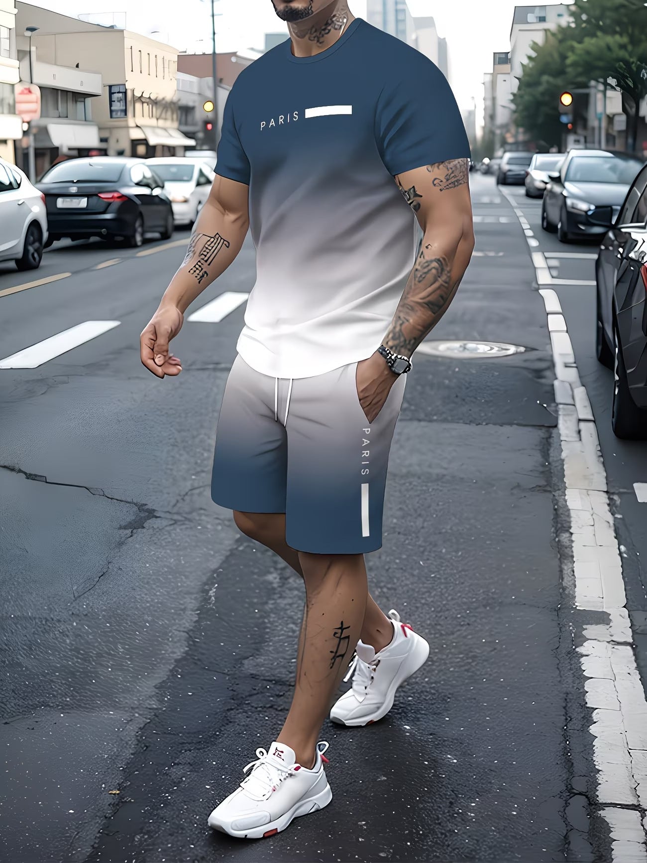 Men's Gradient Color T-Shirt & Shorts Set