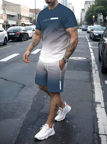 Men's Gradient Color T-Shirt & Shorts Set