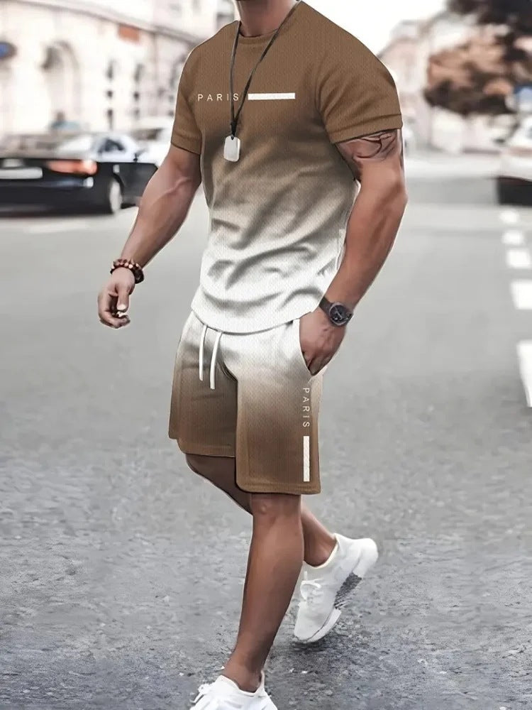 Men's Gradient Color T-Shirt & Shorts Set