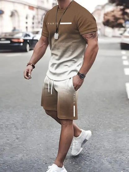Men's Gradient Color T-Shirt & Shorts Set