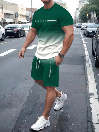 Men's Gradient Color T-Shirt & Shorts Set