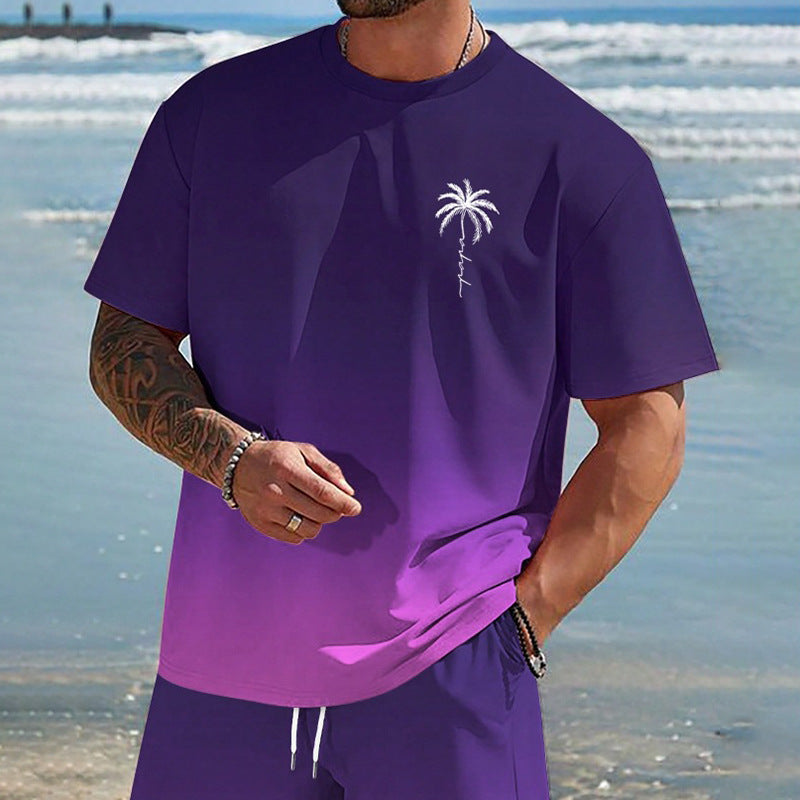 Men's Gradient Color T-Shirt & Shorts Set