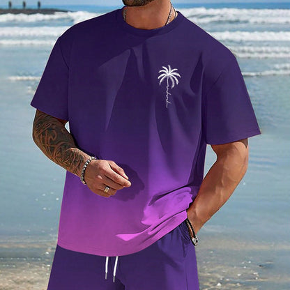 Men's Gradient Color T-Shirt & Shorts Set