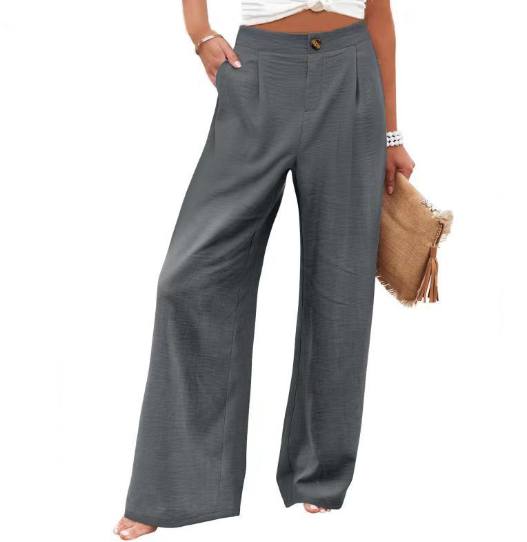 Women's Cotton Linen Wide Leg PantsCasual Button Up High Waisted Trousers LooseComfy Spring Summer Womenswear