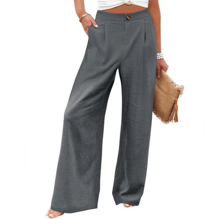 Women's Cotton Linen Wide Leg PantsCasual Button Up High Waisted Trousers LooseComfy Spring Summer Womenswear