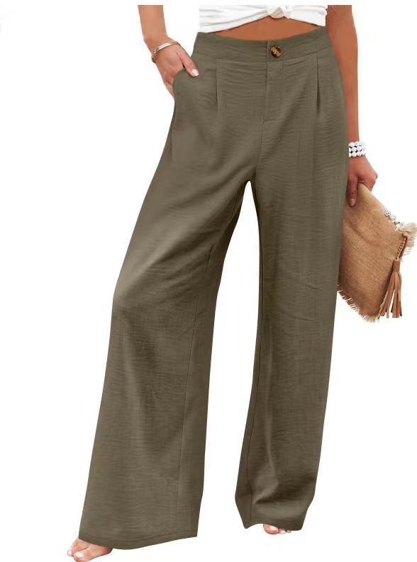 Women's Cotton Linen Wide Leg PantsCasual Button Up High Waisted Trousers LooseComfy Spring Summer Womenswear