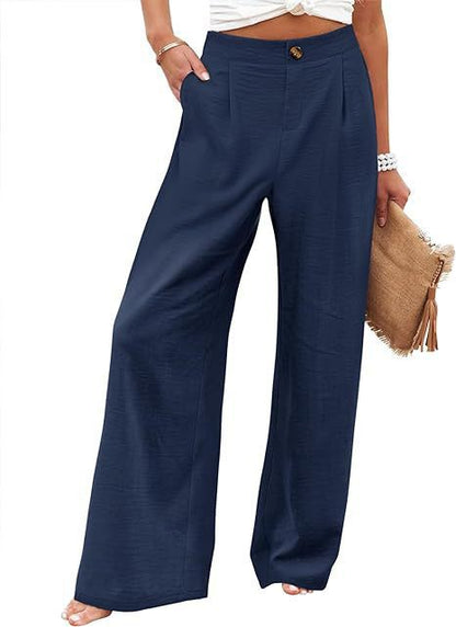 Women's Cotton Linen Wide Leg PantsCasual Button Up High Waisted Trousers LooseComfy Spring Summer Womenswear