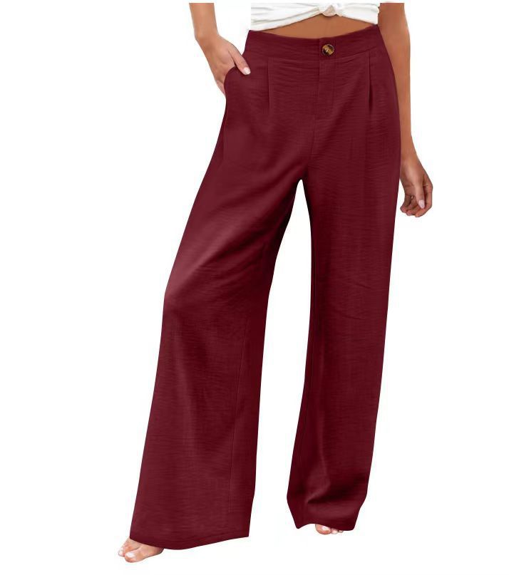 Women's Cotton Linen Wide Leg PantsCasual Button Up High Waisted Trousers LooseComfy Spring Summer Womenswear
