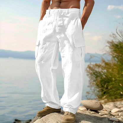 Men's Linen Cargo Pants Casual Summer Beach Pants