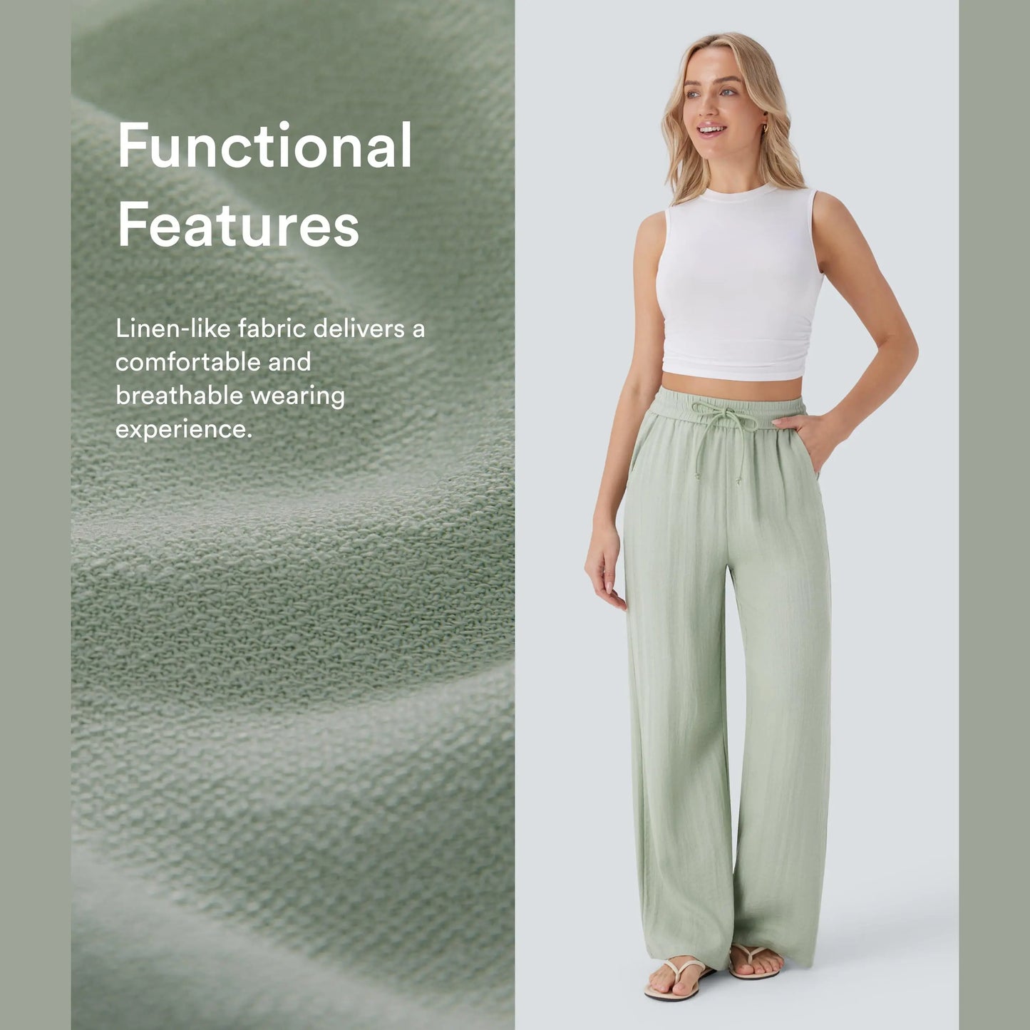 🔥 Best Seller | High Waisted Drawstring Wide Leg Casual Soft Touch Trousers with Side Pockets