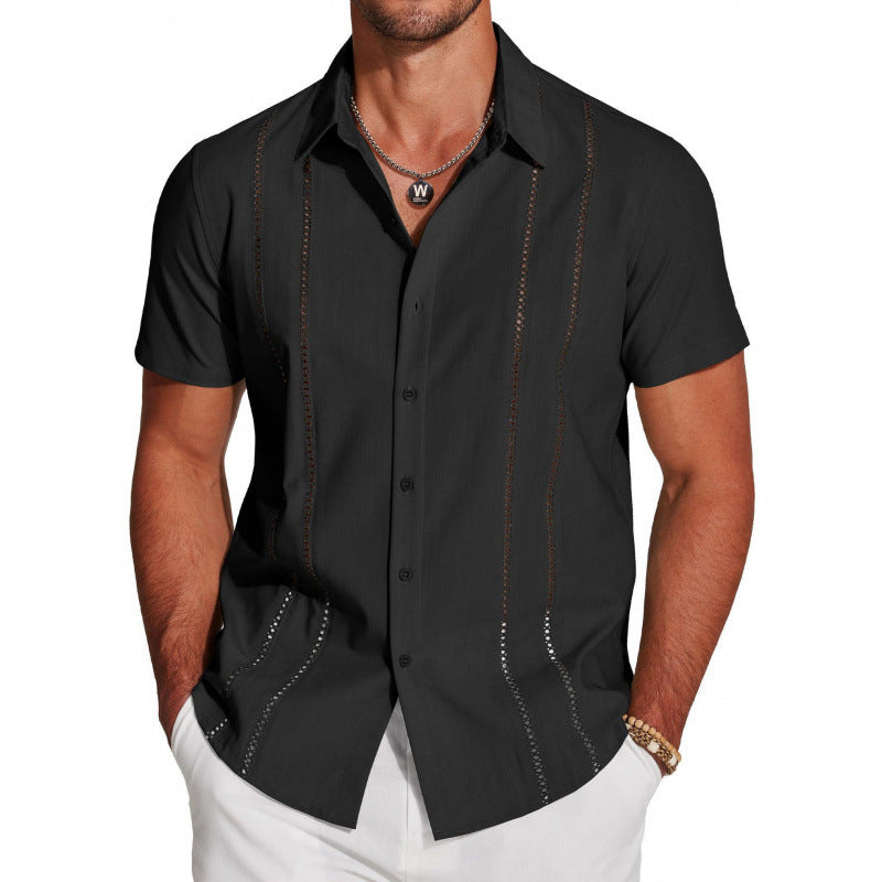 COOFANDY Men's Cuban Guayabera ShirtShort Sleeve V-Neck Button Down CasualSummer Beach Linen Top Fitted BreathableSoft Fabric