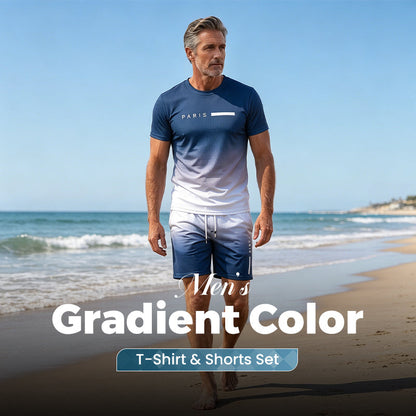 Men's Gradient Color T-Shirt & Shorts Set
