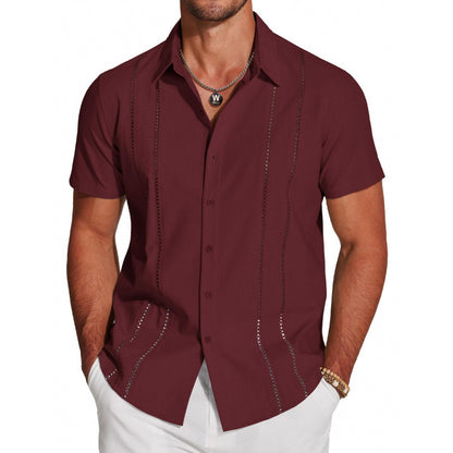 COOFANDY Men's Cuban Guayabera ShirtShort Sleeve V-Neck Button Down CasualSummer Beach Linen Top Fitted BreathableSoft Fabric