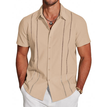 COOFANDY Men's Cuban Guayabera ShirtShort Sleeve V-Neck Button Down CasualSummer Beach Linen Top Fitted BreathableSoft Fabric
